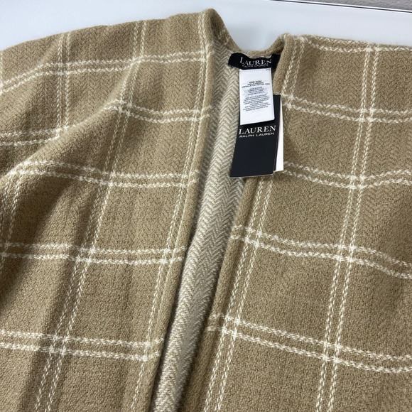 Lauren Ralph Lauren Womens Plaid Wrap Poncho‎ Cape Tan Acrylic One Size NEW - Picture 3 of 8